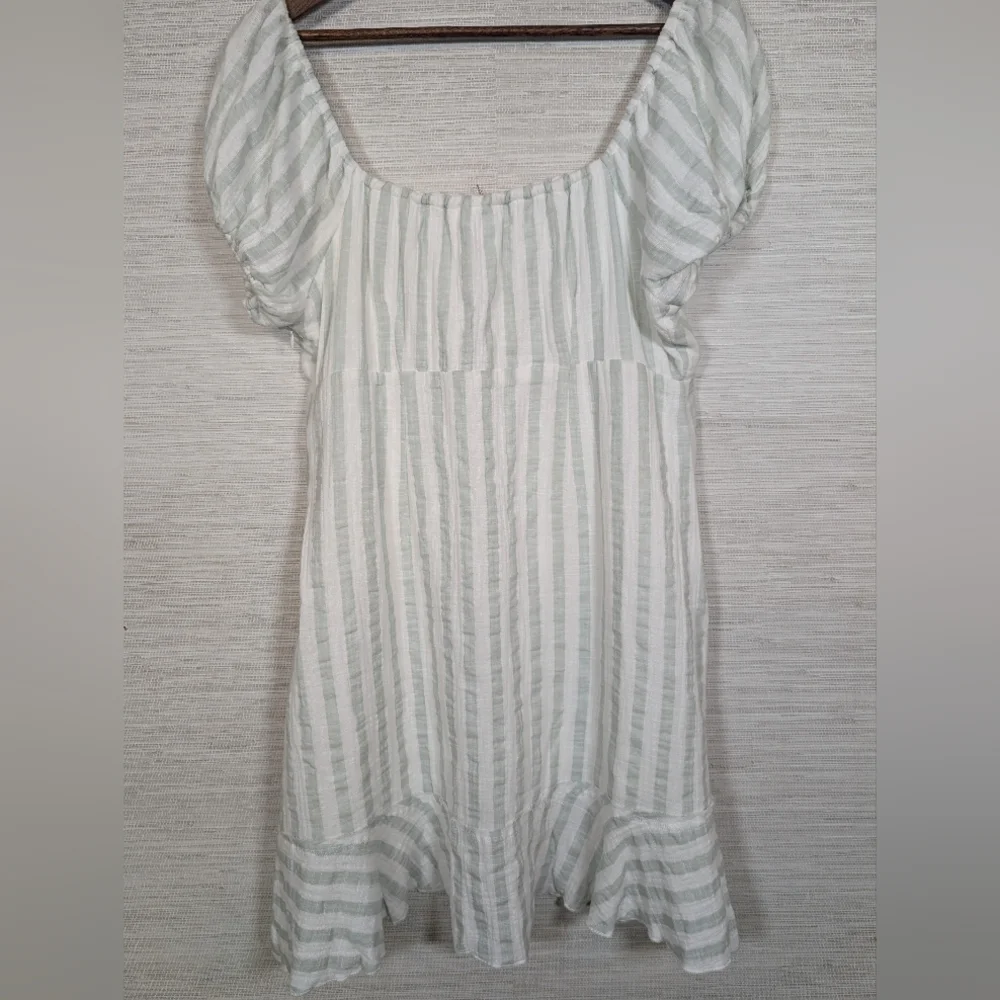 In Loom Seafoam Green And White Striped Gauze Mini Dress High Low Large NWT - Picture 11 of 14